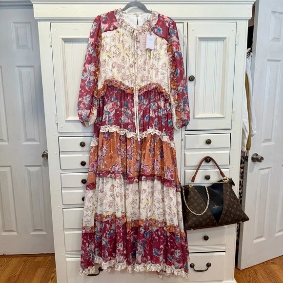 Dainty Jewells Burgundy and Orange Floral Maxi Dress - Picture 1 of 4